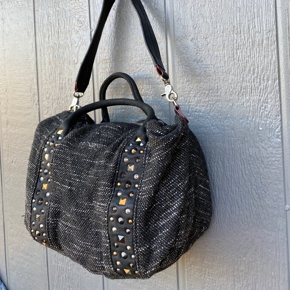 MZ WALLACE Tweed Studded Leather Purse